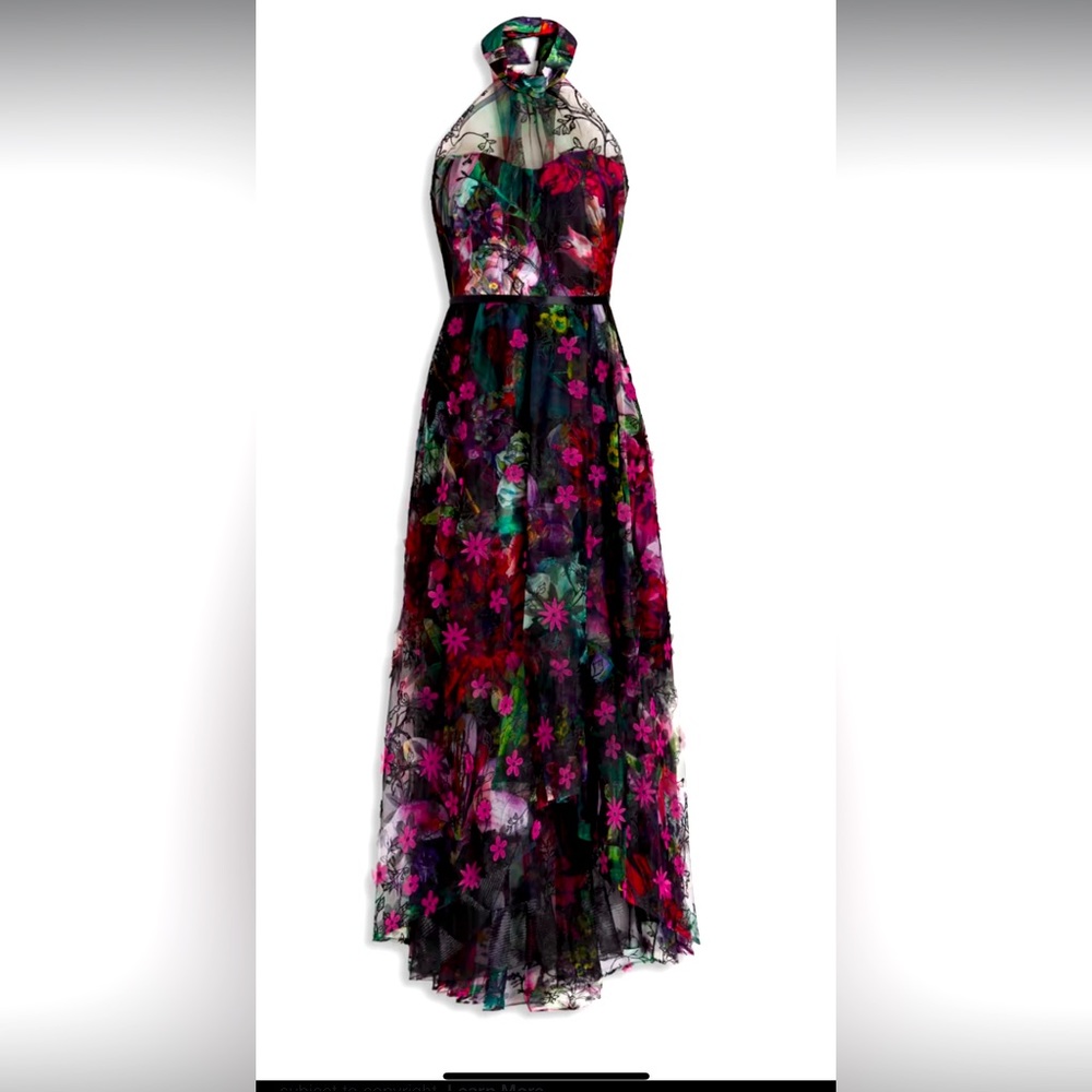 Marchesa Notte Floral Tulle Halter gown